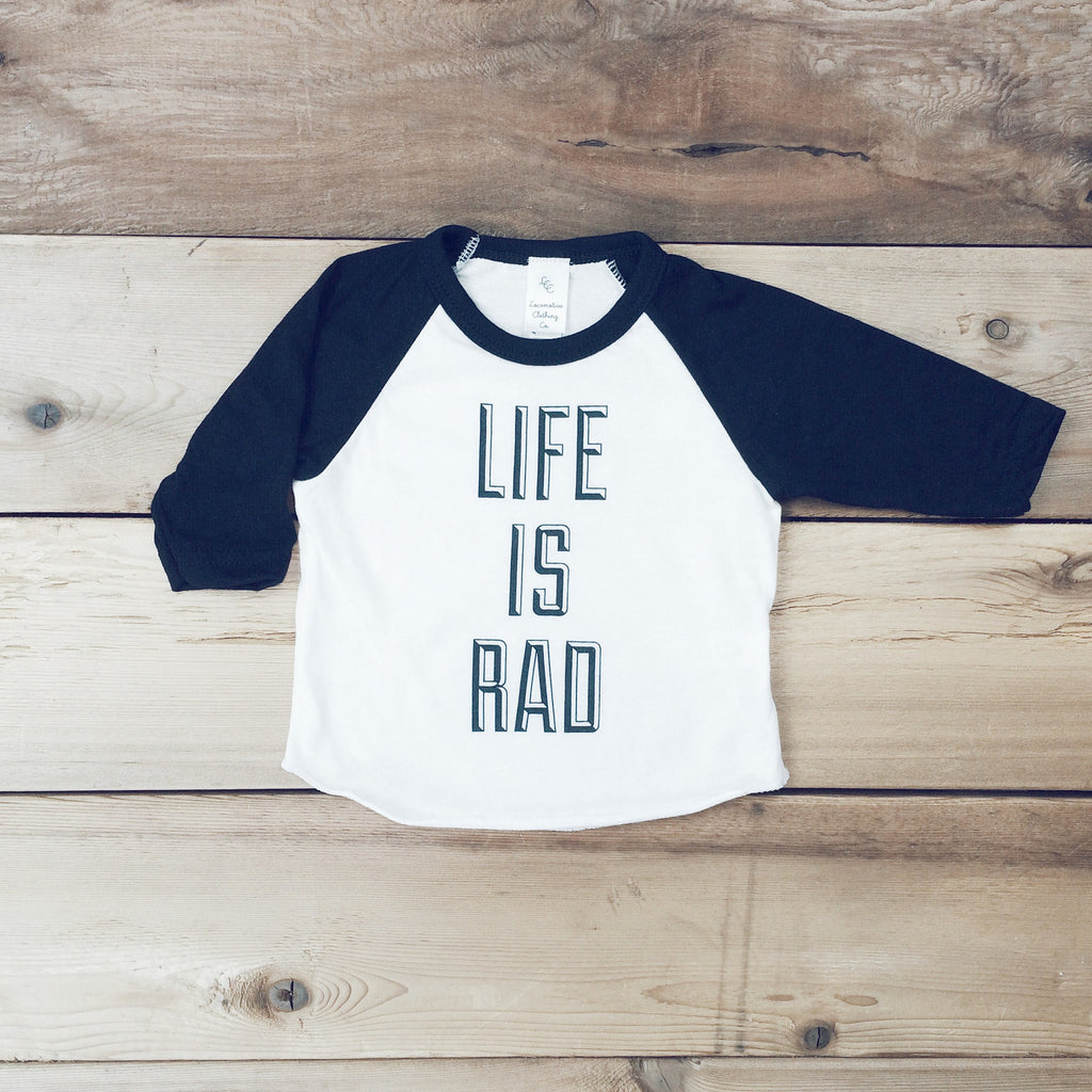 Kids Life is Rad Baseball Tee (WHITE + BLACK) - Locomotive Clothing - 2